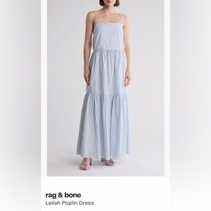 rag & bone Light Blue and White Striped Maxi Leilah poplin Dress size large